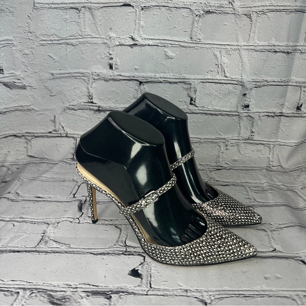 Nine West Snakeskin Black and White Pointed Toe High Heel Mules Size 7